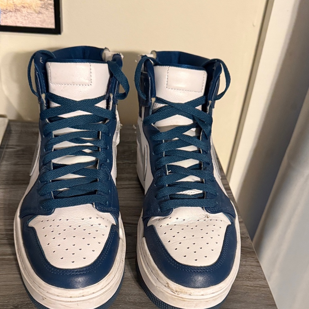 Jordan 1 Elevate High. Dark Teal, White , Gray. Ankle Zip